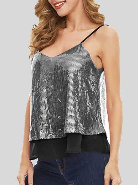 Fashion Sequined V-neck Sleeveless Vest - Tank Tops - INS | Online Fashion Free Shipping Clothing, Dresses, Tops, Shoes - 07/06/2021 - Color_Apricot - Color_Black