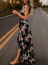 Fashion Sleeveless Floral Print Irregular Dress - Maxi Dresses - INS | Online Fashion Free Shipping Clothing, Dresses, Tops, Shoes - 22/05/2021 - Color_Black - Color_White
