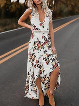 Fashion Sleeveless Floral Print Irregular Dress - Maxi Dresses - INS | Online Fashion Free Shipping Clothing, Dresses, Tops, Shoes - 22/05/2021 - Color_Black - Color_White