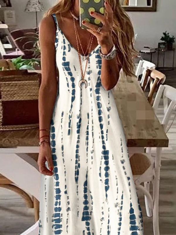 Fashion Sling Printed V Neck Sleeveless A-line Maxi Dress - Maxi Dresses - INS | Online Fashion Free Shipping Clothing, Dresses, Tops, Shoes - 20/05/2021 - Color_White - DRE2105201026