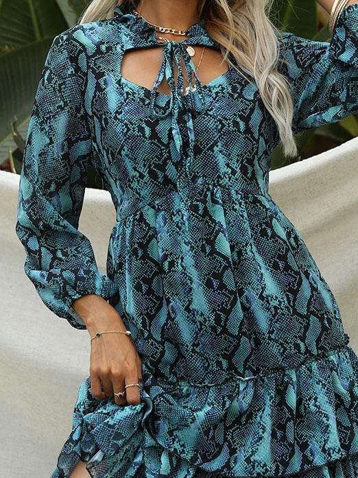 Fashion Snake Print Long Sleeve Mini Dress - Mini Dresses - INS | Online Fashion Free Shipping Clothing, Dresses, Tops, Shoes - 05/06/2021 - Color_Blue - Color_Gray