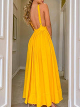 Fashion Solid Color Deep V Neck Backless Maxi Dress - Maxi Dresses - INS | Online Fashion Free Shipping Clothing, Dresses, Tops, Shoes - 20/05/2021 - Color_Yellow - DRE2105201025