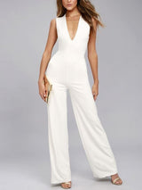 Fashion Solid Color Deep V Neck Sleeveless Jumpsuit - Jumpsuits - INS | Online Fashion Free Shipping Clothing, Dresses, Tops, Shoes - 24/05/2021 - Color_White - JUM210524164