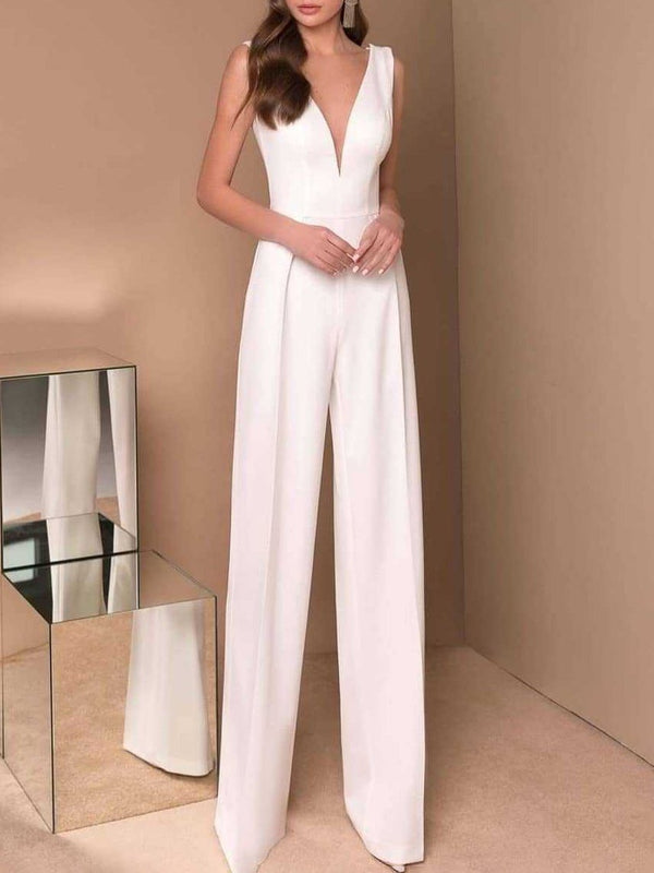 Fashion Solid V Neck Sleeveless Laced Back Jumpsuits - Jumpsuits & Rompers - INS | Online Fashion Free Shipping Clothing, Dresses, Tops, Shoes - 01/07/2021 - 30-40 - Bottoms