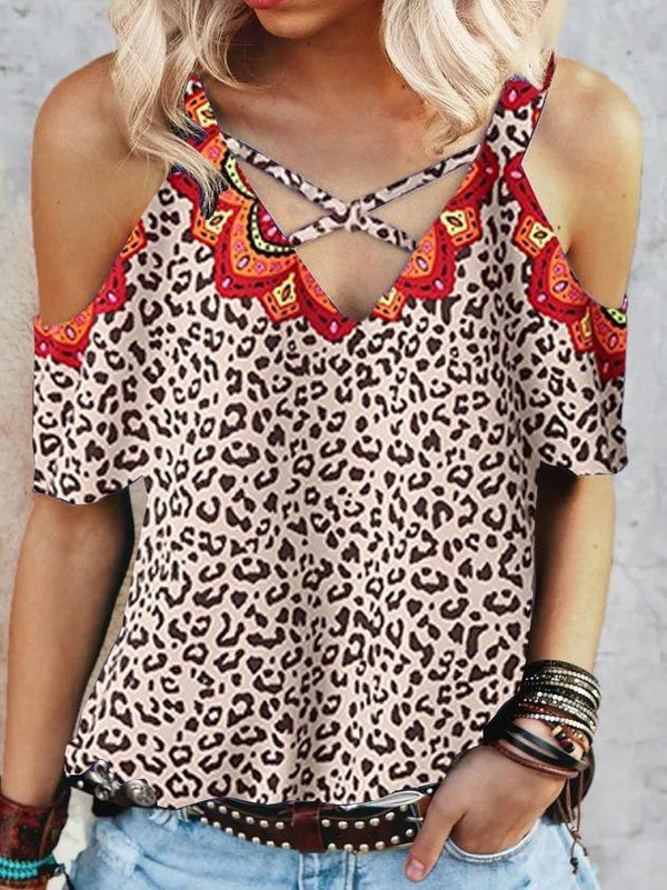 Fashion Strapless Leopard Print T-shirt - T-shirts - INS | Online Fashion Free Shipping Clothing, Dresses, Tops, Shoes - 24/05/2021 - Color_Leopard - LXQ