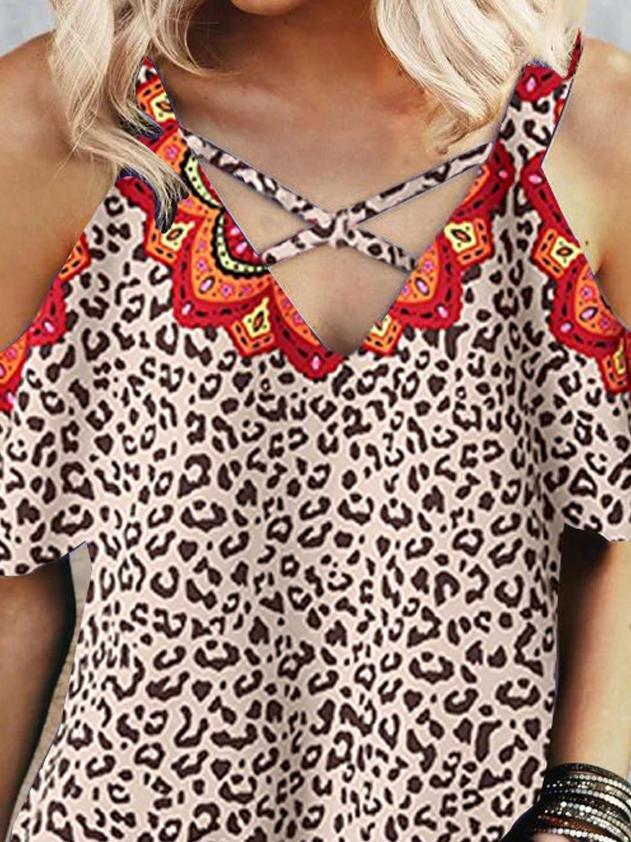 Fashion Strapless Leopard Print T-shirt - T-shirts - INS | Online Fashion Free Shipping Clothing, Dresses, Tops, Shoes - 24/05/2021 - Color_Leopard - LXQ