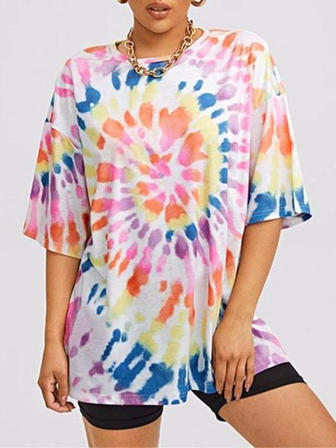 Fashion Street Print Tie-dye Short-sleeved T-shirt - T-shirts - INS | Online Fashion Free Shipping Clothing, Dresses, Tops, Shoes - 13/05/2021 - 13052021 - 130521