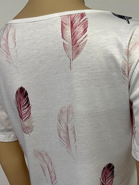 Fashion Summer Feather Print V-neck Short-sleeved Top - T-shirts - INS | Online Fashion Free Shipping Clothing, Dresses, Tops, Shoes - 31/05/2021 - Color_White - LXQ