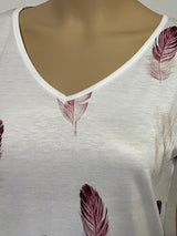 Fashion Summer Feather Print V-neck Short-sleeved Top - T-shirts - INS | Online Fashion Free Shipping Clothing, Dresses, Tops, Shoes - 31/05/2021 - Color_White - LXQ