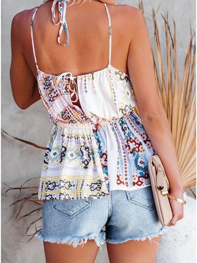 Fashion Summer Halter Print Sleeveless Vest - Tank Tops - INS | Online Fashion Free Shipping Clothing, Dresses, Tops, Shoes - 01/06/2021 - Color_White - Season_Summer