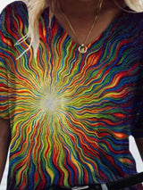 Fashion Sun Print V-neck T-shirt - T-shirts - INS | Online Fashion Free Shipping Clothing, Dresses, Tops, Shoes - 08/06/2021 - Color_Blue - Color_Green