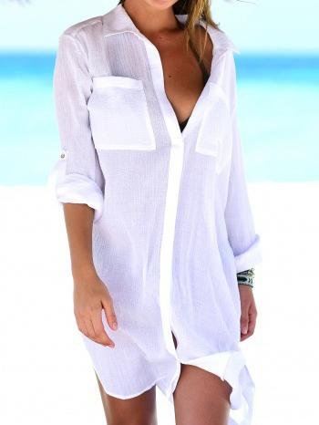 Fashion Thin Pocket Beach Long-sleeved Blouse - Blouses - INS | Online Fashion Free Shipping Clothing, Dresses, Tops, Shoes - 02/06/2021 - BLO210602297 - Blouses