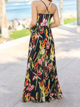 Fashion V-neck Bohemian Floral Sling Long Skirt - Maxi Dresses - INS | Online Fashion Free Shipping Clothing, Dresses, Tops, Shoes - 09/06/2021 - Color_Black - Color_Blue
