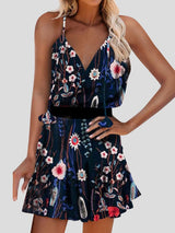 Fashion V-neck Floral Print Sling Dress - Mini Dresses - INS | Online Fashion Free Shipping Clothing, Dresses, Tops, Shoes - 20-30 - 22/07/2021 - color-blue