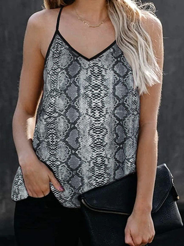 Fashion V-neck Printed Sleeveless Tank Top - Tank Tops - INS | Online Fashion Free Shipping Clothing, Dresses, Tops, Shoes - 01/06/2021 - Color_Gray - Color_Green