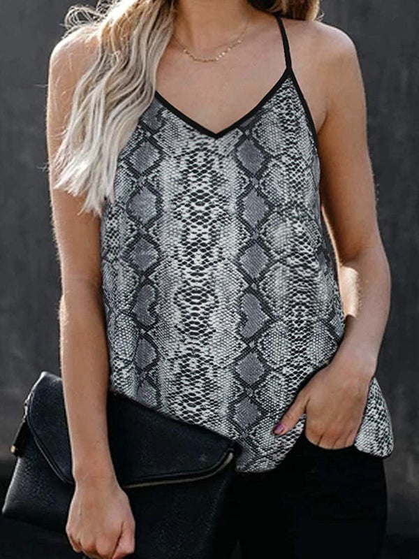 Fashion V-neck Printed Sleeveless Tank Top - Tank Tops - INS | Online Fashion Free Shipping Clothing, Dresses, Tops, Shoes - 01/06/2021 - Color_Gray - Color_Green