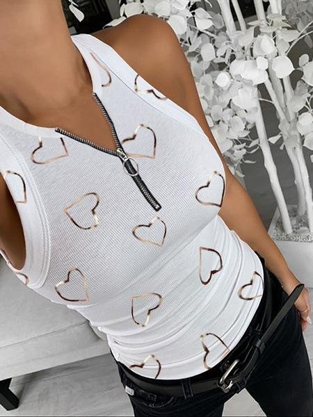 Fashion Zipper Heart Printed Tank Top - Tank Tops - INS | Online Fashion Free Shipping Clothing, Dresses, Tops, Shoes - 07/06/2021 - Color_White - LXQ