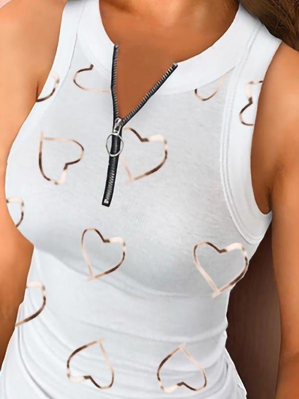 Fashion Zipper Heart Printed Tank Top - Tank Tops - INS | Online Fashion Free Shipping Clothing, Dresses, Tops, Shoes - 07/06/2021 - Color_White - LXQ