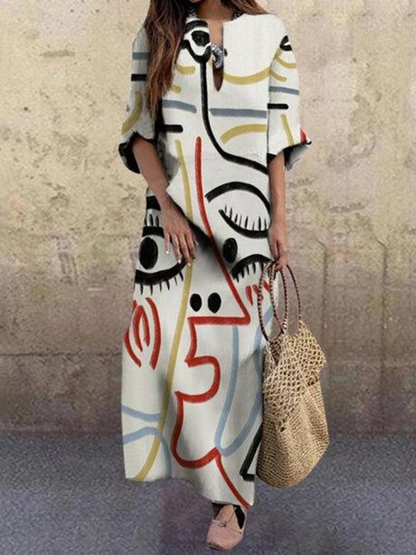 Fashionable Printed V Neck Maxi Dress - Maxi Dresses - INS | Online Fashion Free Shipping Clothing, Dresses, Tops, Shoes - 15/06/2021 - Color_White - DRE2106150439