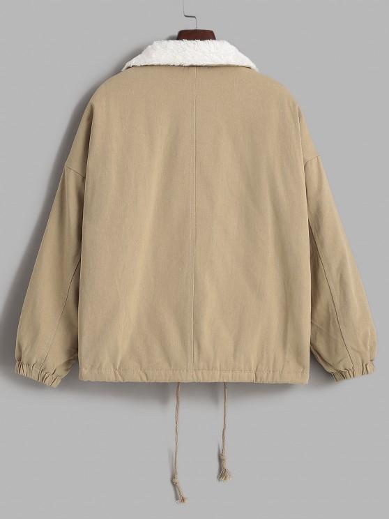 Faux Fur Lined Flap Pocket Drawstring Cargo Coat - INS | Online Fashion Free Shipping Clothing, Dresses, Tops, Shoes