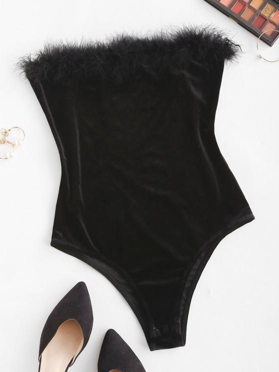 Faux Fur Panel Velvet Strapless Bodysuit - INS | Online Fashion Free Shipping Clothing, Dresses, Tops, Shoes