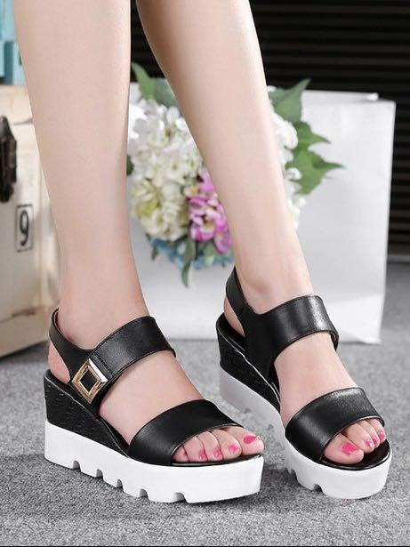 Faux Leather Platform Sandals with Cleated Platform - Shoes - INS | Online Fashion Free Shipping Clothing, Dresses, Tops, Shoes - 03/01/2021 - Casual - Going Out
