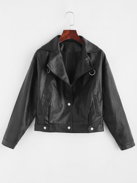 Faux Leather Snap Button Pockets Biker Jacket - INS | Online Fashion Free Shipping Clothing, Dresses, Tops, Shoes