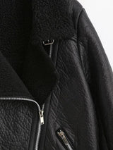 Faux Leather Zippered Pockets Faux Shearling Coat - INS | Online Fashion Free Shipping Clothing, Dresses, Tops, Shoes