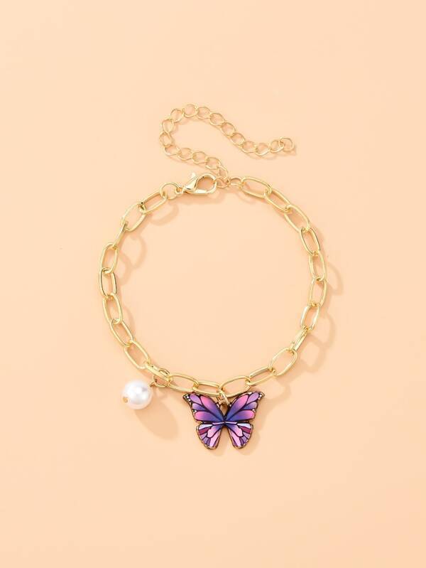 Faux Pearl & Butterfly Charm Bracelet - INS | Online Fashion Free Shipping Clothing, Dresses, Tops, Shoes