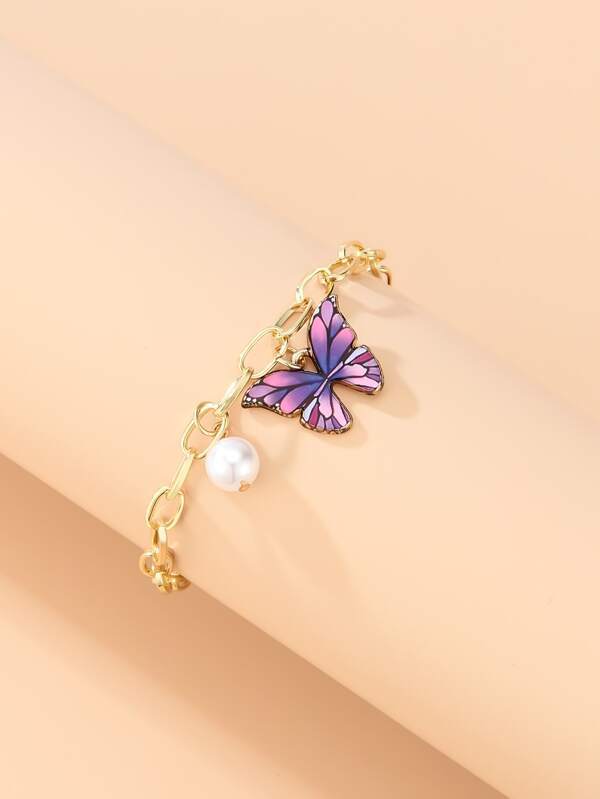 Faux Pearl & Butterfly Charm Bracelet - INS | Online Fashion Free Shipping Clothing, Dresses, Tops, Shoes