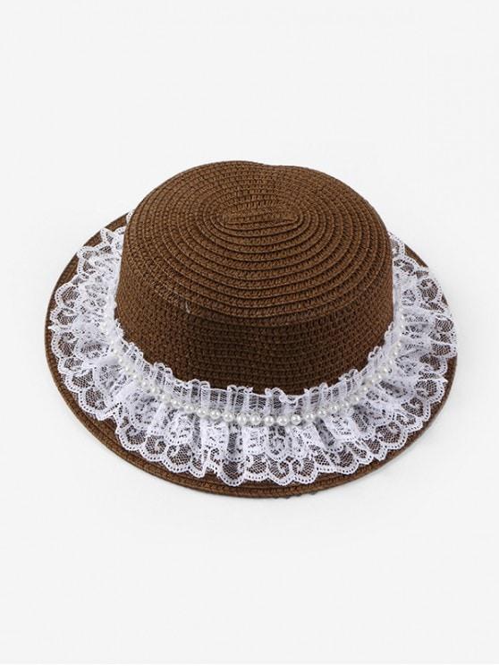 Faux Pearl Lace Straw Hat - INS | Online Fashion Free Shipping Clothing, Dresses, Tops, Shoes