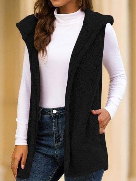 Faux Shearling Duster Hooded Vest - Vests - INS | Online Fashion Free Shipping Clothing, Dresses, Tops, Shoes - 04/03/2021 - Black - Casual