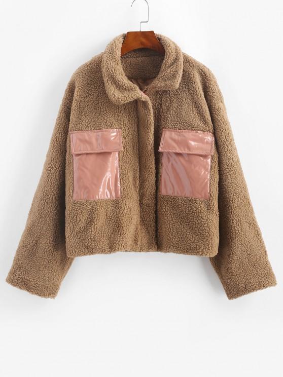Faux Shearling Vinyl Flap Pocket Teddy Coat - INS | Online Fashion Free Shipping Clothing, Dresses, Tops, Shoes