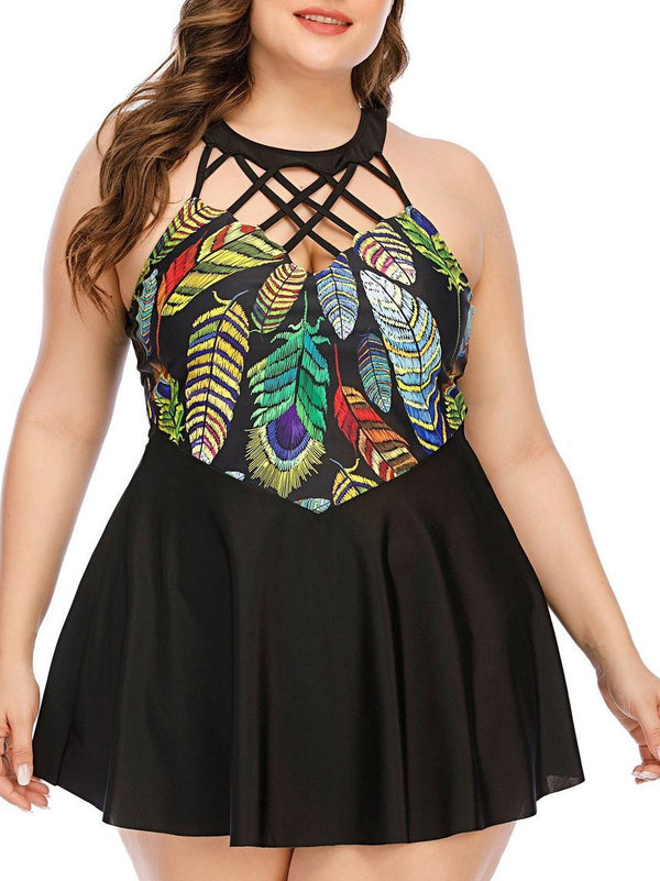 Feather Butterfly Print Plus Size Skirt Swimsuit - Plus Swimsuits - INS | Online Fashion Free Shipping Clothing, Dresses, Tops, Shoes - 22/04/2021 - 2204V3 - Catagory_Plus Swimsuits