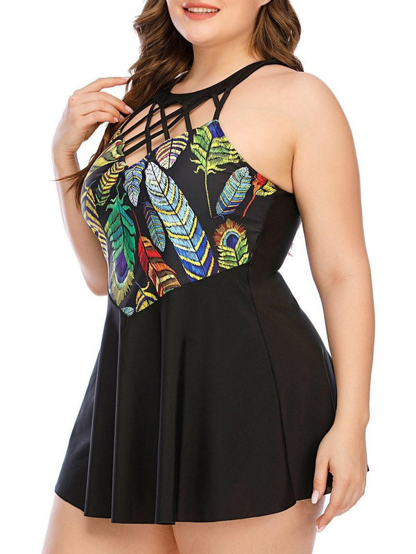 Feather Butterfly Print Plus Size Skirt Swimsuit - Plus Swimsuits - INS | Online Fashion Free Shipping Clothing, Dresses, Tops, Shoes - 22/04/2021 - 2204V3 - Catagory_Plus Swimsuits