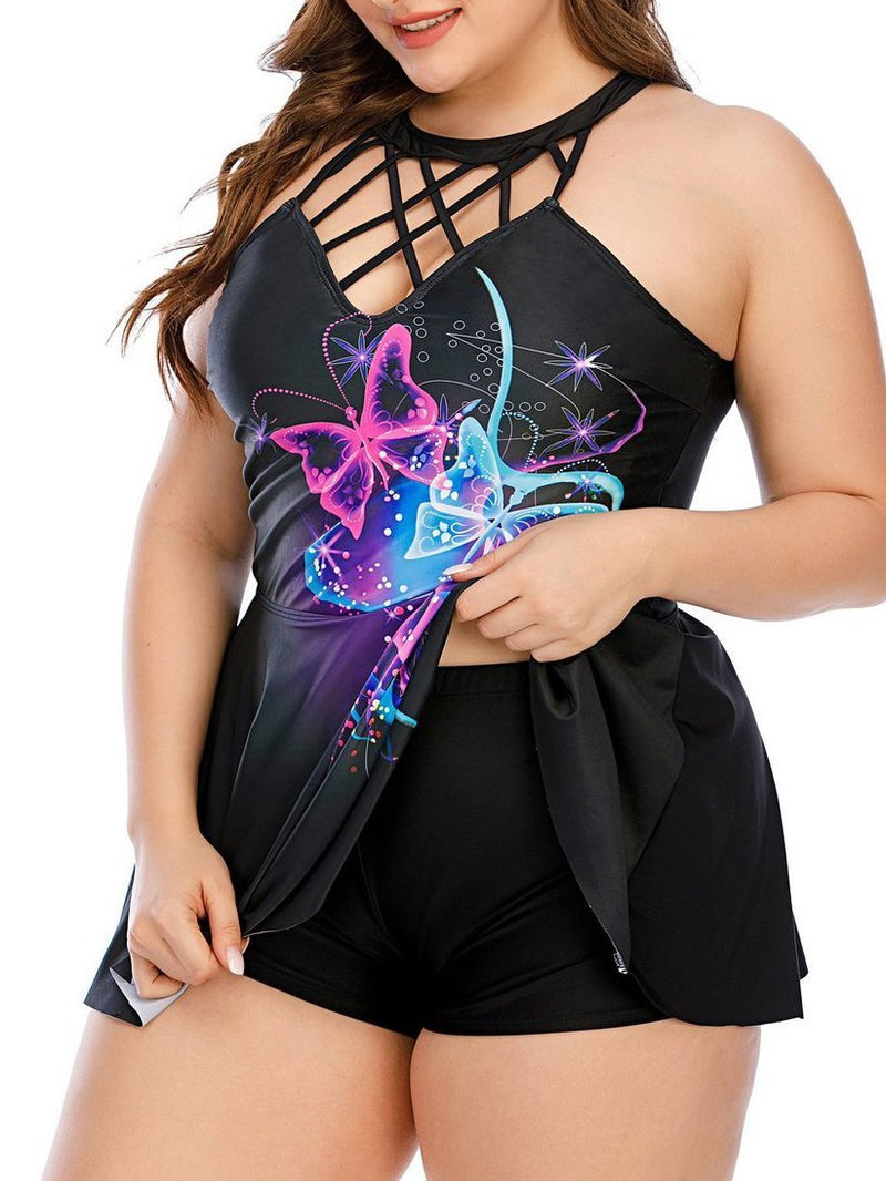 Feather Butterfly Print Plus Size Skirt Swimsuit - Plus Swimsuits - INS | Online Fashion Free Shipping Clothing, Dresses, Tops, Shoes - 22/04/2021 - 2204V3 - Catagory_Plus Swimsuits