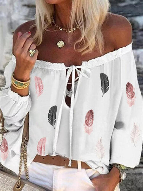 Feather Print Loose Chiffon Shirt - Blouses - INS | Online Fashion Free Shipping Clothing, Dresses, Tops, Shoes - 05/06/2021 - BLO2106050016 - Blouses