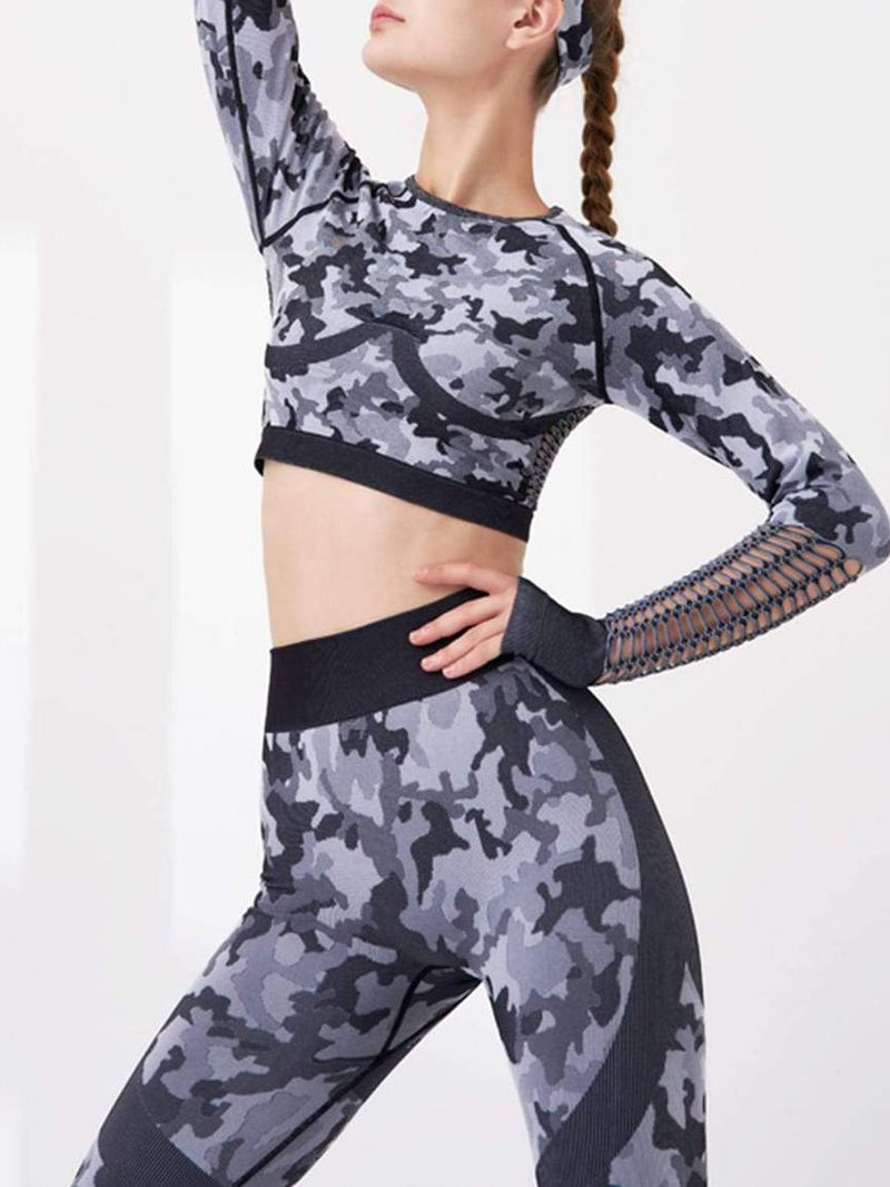 Fishing Net Camo Colorblock Sports Set - Activewear - INS | Online Fashion Free Shipping Clothing, Dresses, Tops, Shoes - 02/18/2021 - Activewear - Autumn