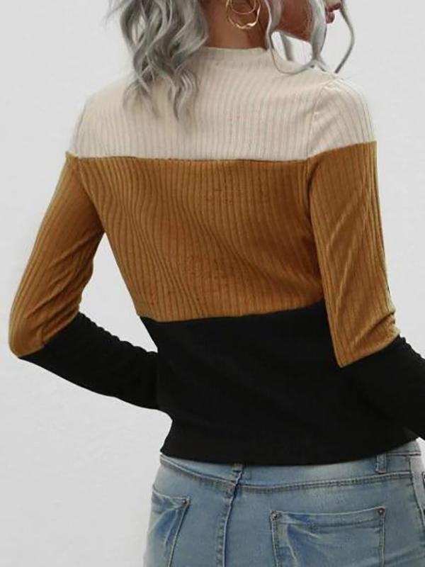 Fitted Ribbed Colorblock Knitwear - Sweaters - INS | Online Fashion Free Shipping Clothing, Dresses, Tops, Shoes - 02/08/2021 - Autumn - Casual