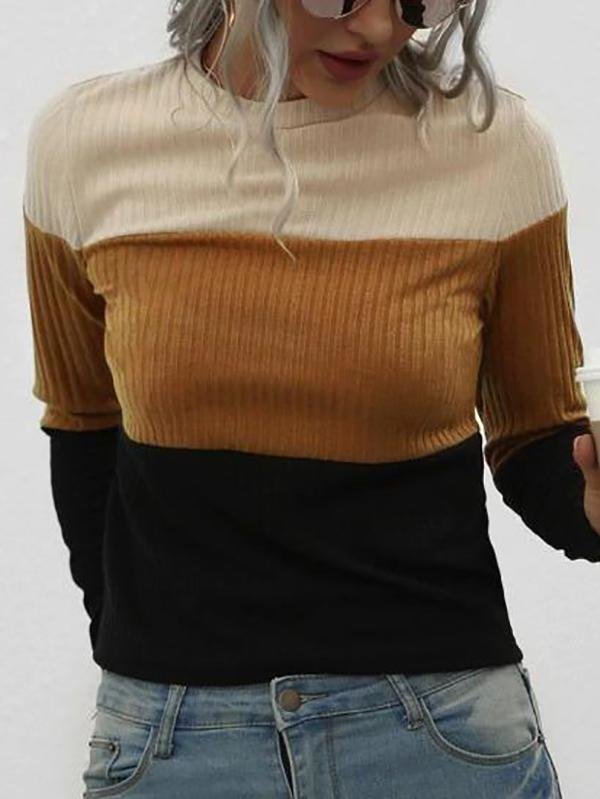 Fitted Ribbed Colorblock Knitwear - Sweaters - INS | Online Fashion Free Shipping Clothing, Dresses, Tops, Shoes - 02/08/2021 - Autumn - Casual