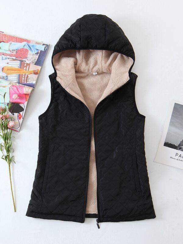 Flannel Lined Hooded Quilted Gilet - INS | Online Fashion Free Shipping Clothing, Dresses, Tops, Shoes