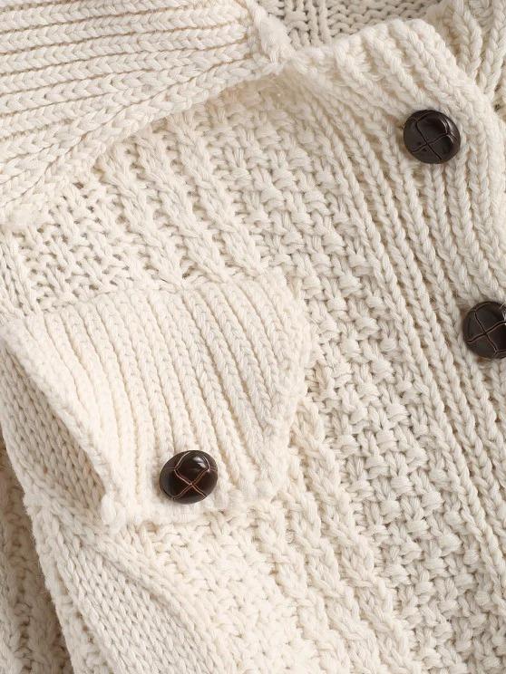 Flap Detail Button Up Cable Knit Cardigan - INS | Online Fashion Free Shipping Clothing, Dresses, Tops, Shoes