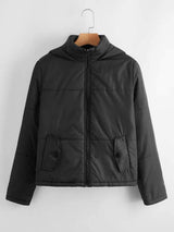 Flap Detail Zip Up Padded Jacket - INS | Online Fashion Free Shipping Clothing, Dresses, Tops, Shoes