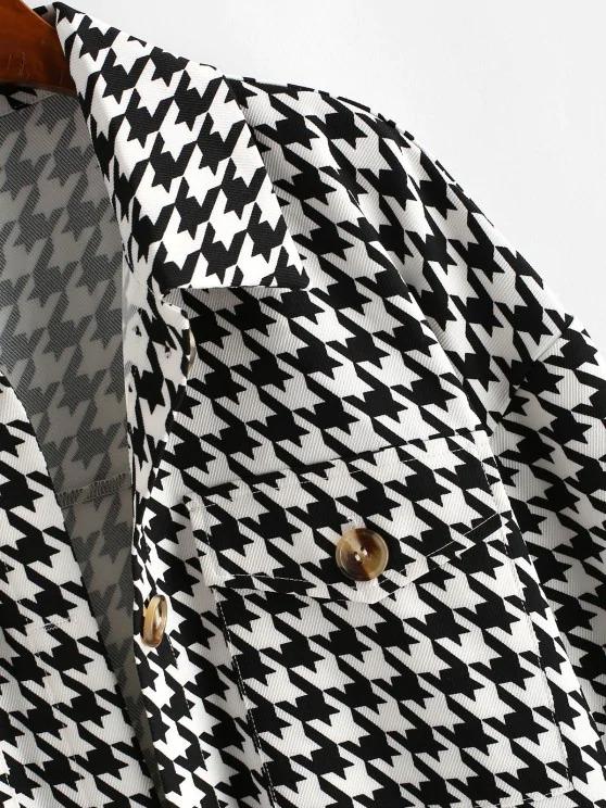 Flap Pockets Houndstooth Cargo Shacket - INS | Online Fashion Free Shipping Clothing, Dresses, Tops, Shoes