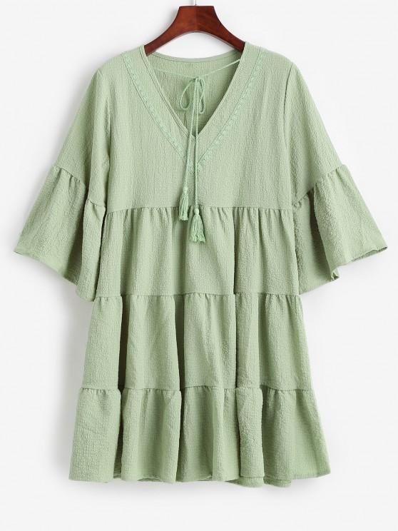 Flare Sleeve Seersucker Tiered Smock Dress - INS | Online Fashion Free Shipping Clothing, Dresses, Tops, Shoes