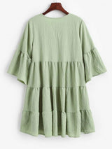 Flare Sleeve Seersucker Tiered Smock Dress - INS | Online Fashion Free Shipping Clothing, Dresses, Tops, Shoes