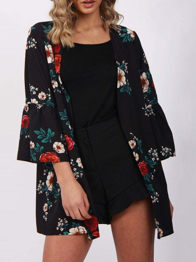 Floral 3/4 Sleeve Chiffon Loose Cardigan - Cardigan - INS | Online Fashion Free Shipping Clothing, Dresses, Tops, Shoes - 03/07/2021 - 10-20 - CAR2107031112