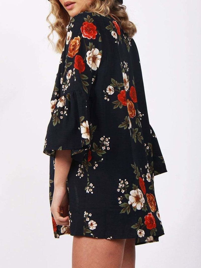 Floral 3/4 Sleeve Chiffon Loose Cardigan - Cardigan - INS | Online Fashion Free Shipping Clothing, Dresses, Tops, Shoes - 03/07/2021 - 10-20 - CAR2107031112