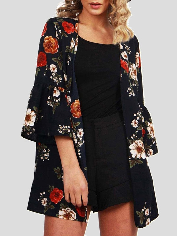 Floral 3/4 Sleeve Chiffon Loose Cardigan - Cardigan - INS | Online Fashion Free Shipping Clothing, Dresses, Tops, Shoes - 03/07/2021 - 10-20 - CAR2107031112