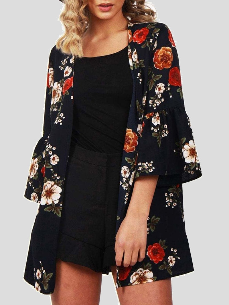 Floral 3/4 Sleeve Chiffon Loose Cardigan - Cardigan - INS | Online Fashion Free Shipping Clothing, Dresses, Tops, Shoes - 03/07/2021 - 10-20 - CAR2107031112